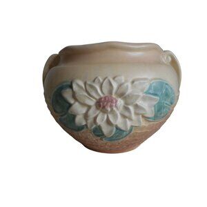 Vtg Hull Art Pottery 1940s WATER LILY Hull USA Jardinière Planter apricot walnut